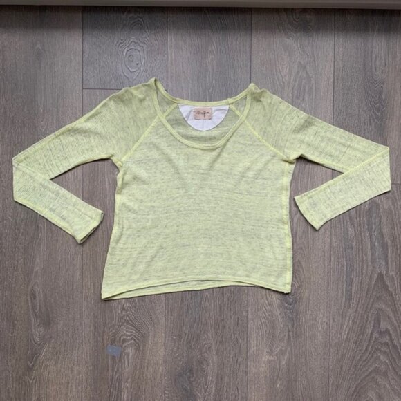 Y2k Aritzia Wilfred Free Knit Top Cropped 2000s Long sleeve Cotton Green Yellow - Picture 7 of 15